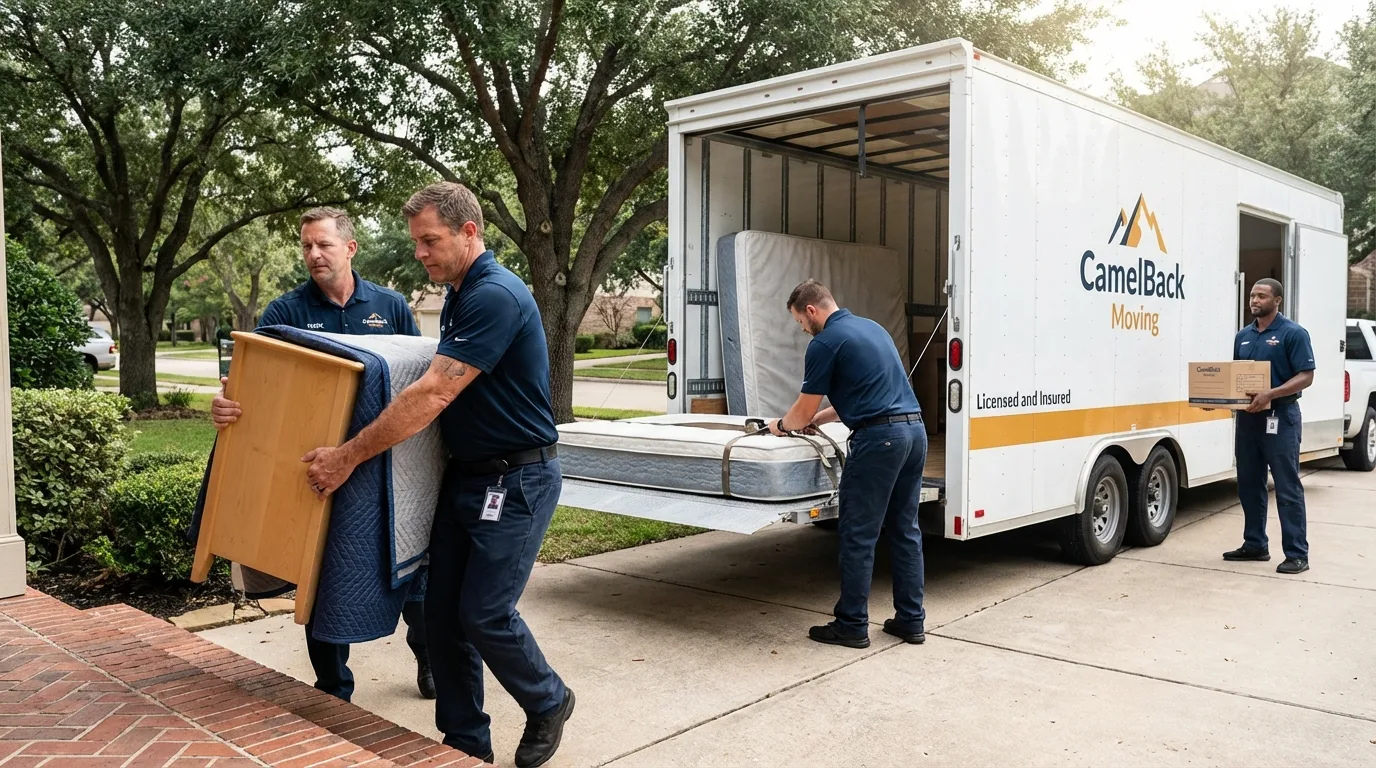 Crew loading residential truck for cross-state move from Brewster, MA