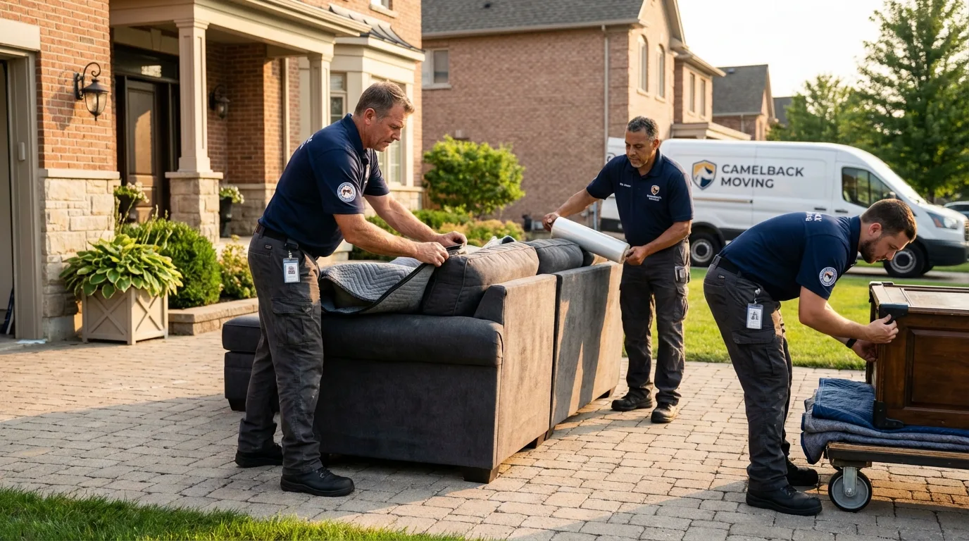 Large estate moving crew wrapping furniture in Brewster, MA